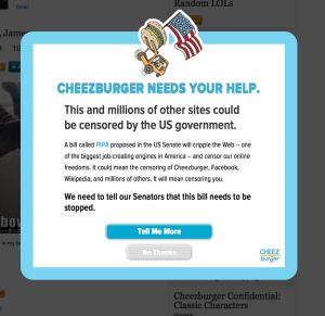 Cheezeburger also joined the protest agains SOPA and PIPA on January 18, 2011.